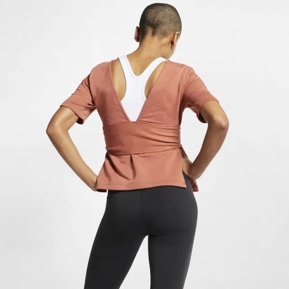 Nike Studio Short Sleeve Wrap Top Yoga in Terra Cotta - Picture 3 of 8